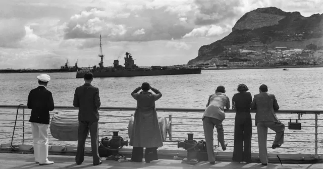 The battleship HMS Rodney departs the Rock, seen from a passenger liner anchored in the Bay of Gibraltar during the early 1930s.

#gibraltar #wwii #ww2 #history #heritage

📸 Kenneth Busuttil