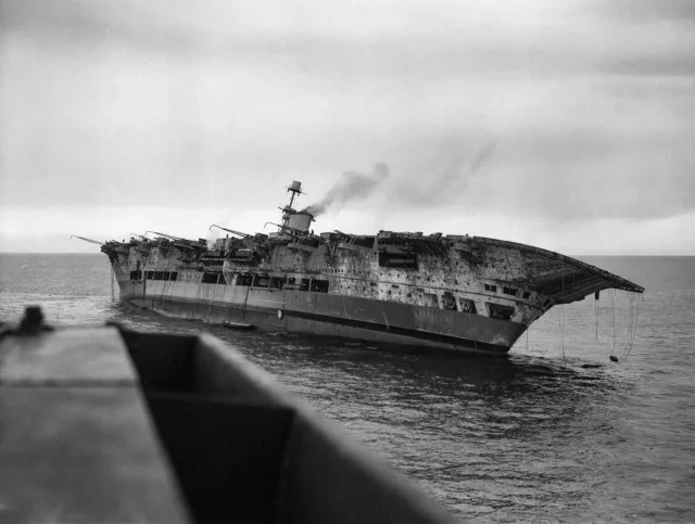 HMS Ark Royal heavily listing off Gibraltar on November 13, 1941, after she had been torpedoed by German U-boat U-81. The aircraft carrier sank the following day.

#history #gibraltar #wwii #ww2 #heritage