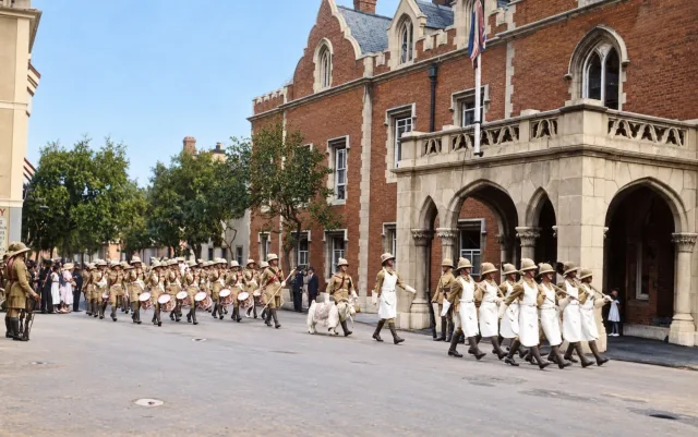 The Pioneers of the Welch Fusiliers, distinguished by their traditional white aprons, lead a regimental parade past the Convent Portico in Gibraltar in 1934.

Following closely behind are the regiment’s iconic goat mascot and military band, captured in this wonderful glimpse of Gibraltar’s military heritage.

#gibraltar #history #heritage #militaryhistory #britisharmy

📸 Kenneth Busuttil